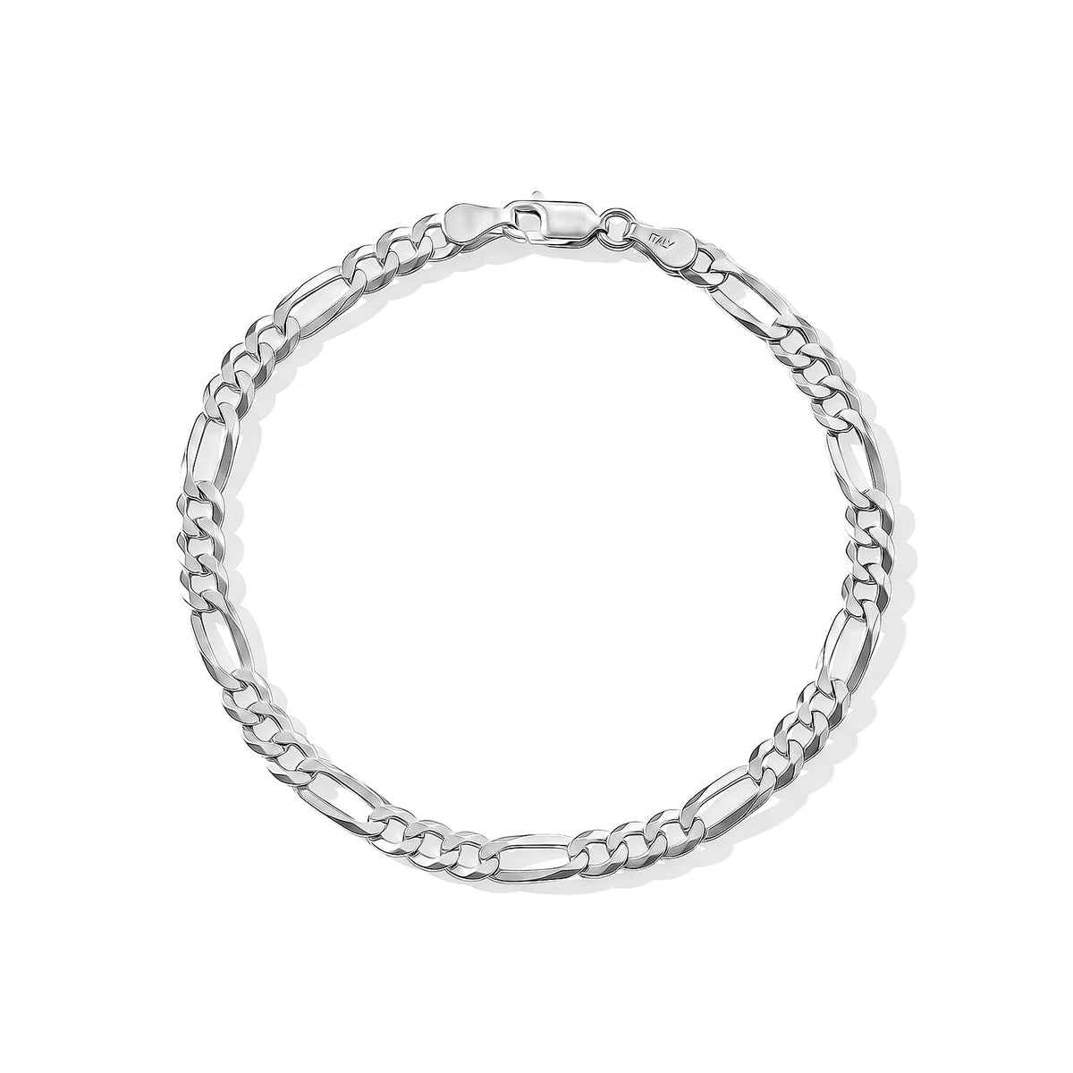 4.5mm Figaro Super Flat Chain Bracelet in Sterling Silver (7.50 In) 3.90 Grams