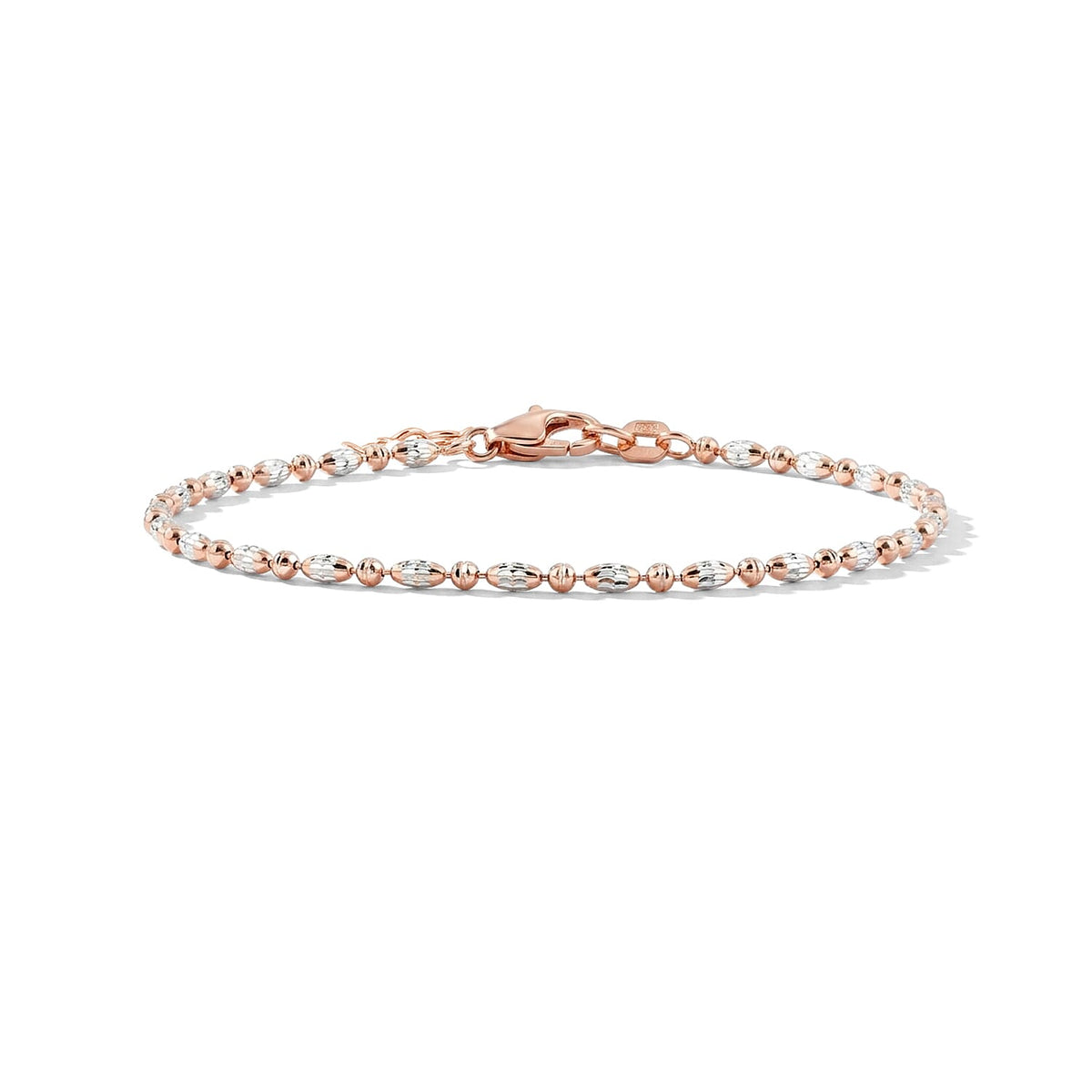 Italian 0.4mm CPOV JZ Moon Chain Bracelet in Rhodium Over Sterling Silver (7.00 In) 2.05 Grams