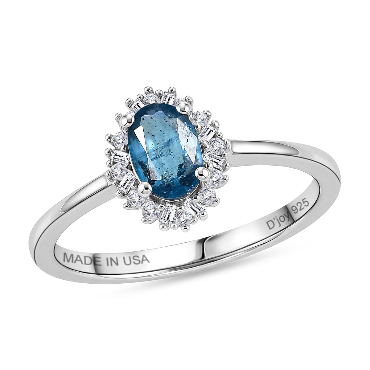 D''Joy Teal Kyanite and Diamond 0.75 ctw Ring in Rhodium Over Sterling Silver (Size 9.0)