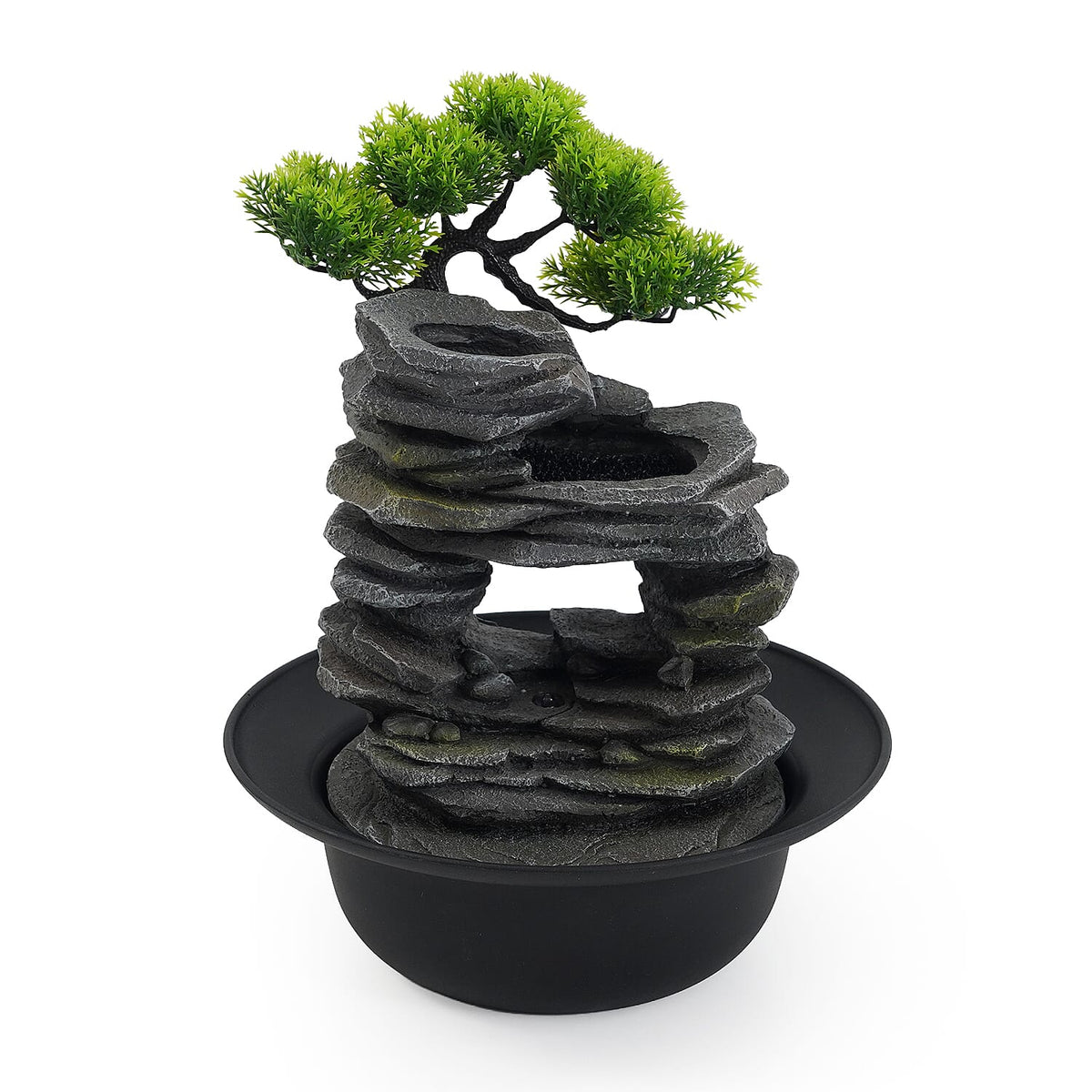 Livmore Gray Flowing Water USB Indoor Polyresin Fountain with LED Light
