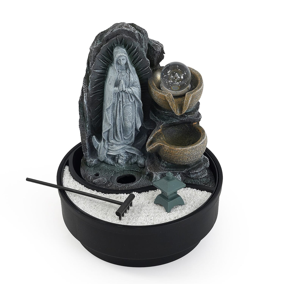 Livmore Gray Flowing Water USB Indoor Polyresin Fountain with LED Light