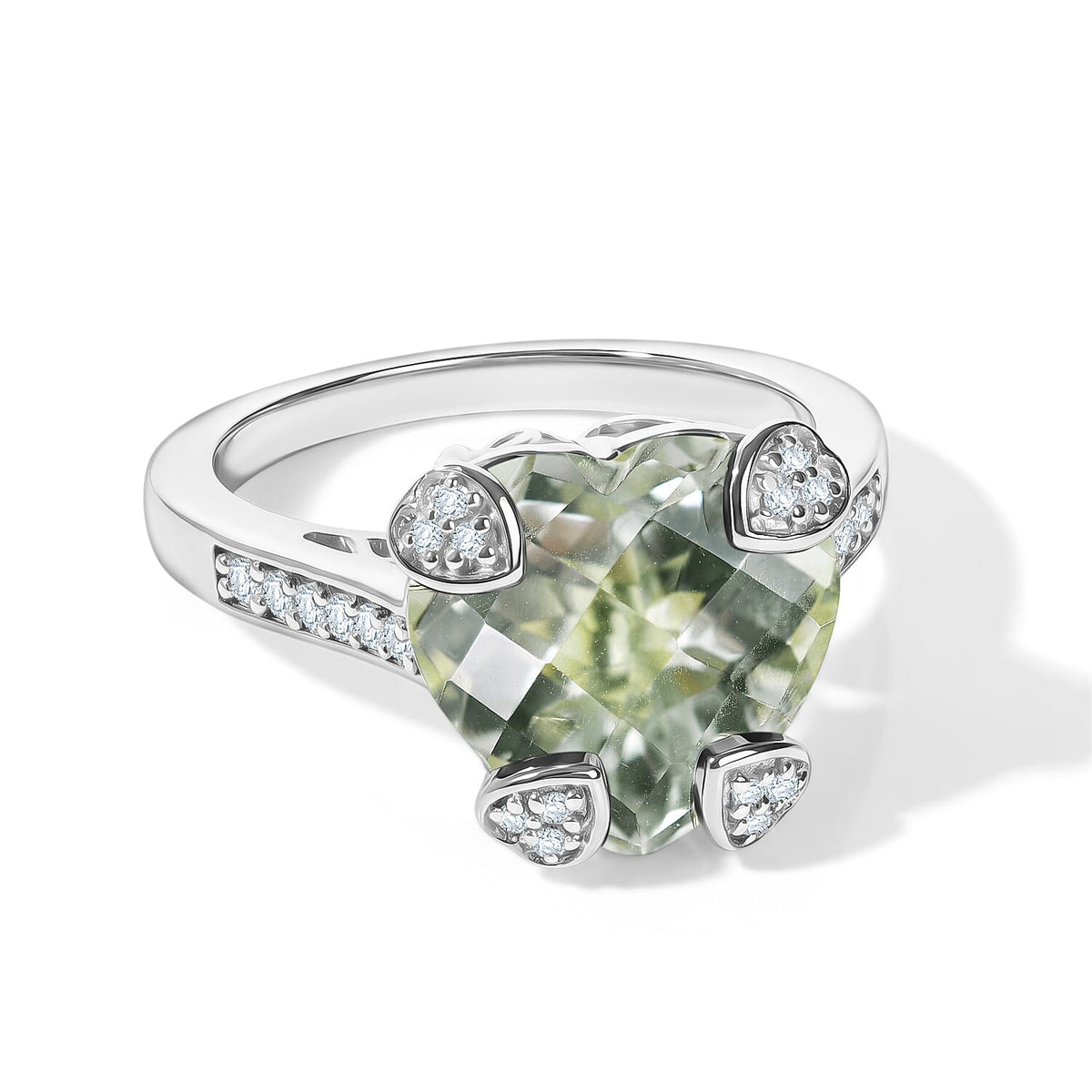 D'Joy African Amethyst, White Zircon Heart Ring in Rhodium Over Sterling Silver (Size 6.0) 4.85 ctw