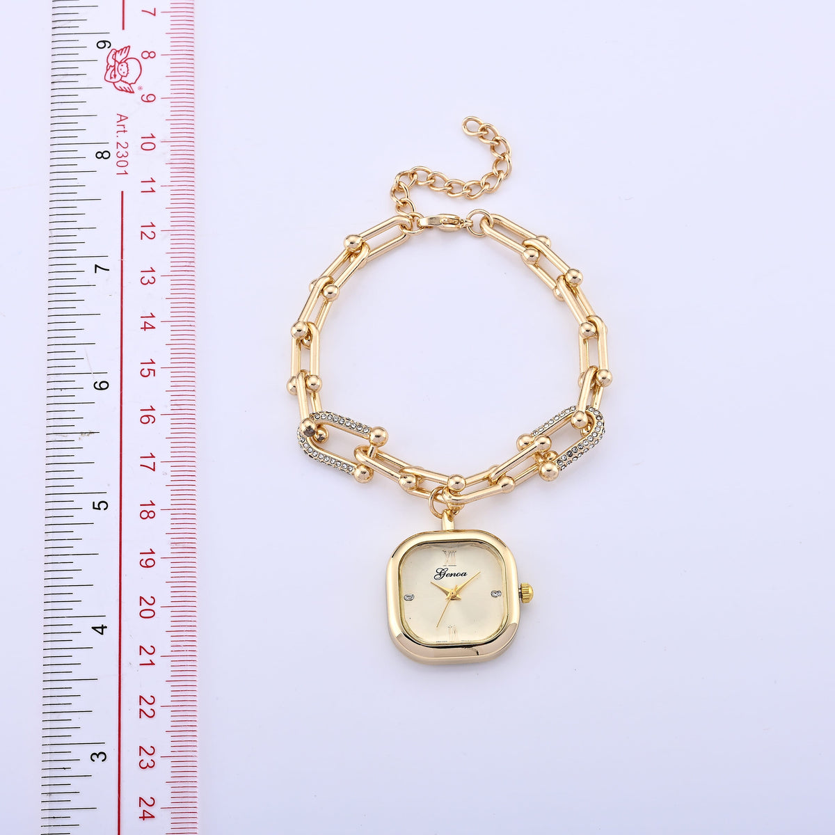 Genoa Austrian Crystal, Simulated Diamond Japanese Movement Watch in Goldtone with Alloy Strap 1.00 ctw 8619779