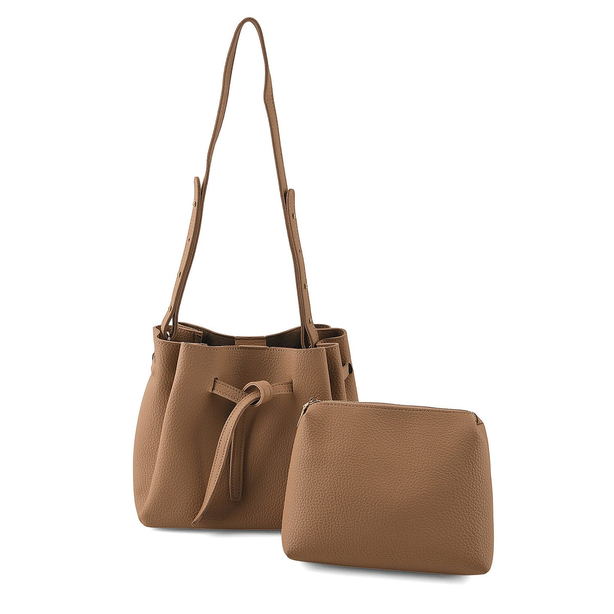 Coffee Genuine Leather Bag and Set of Phone Bag
