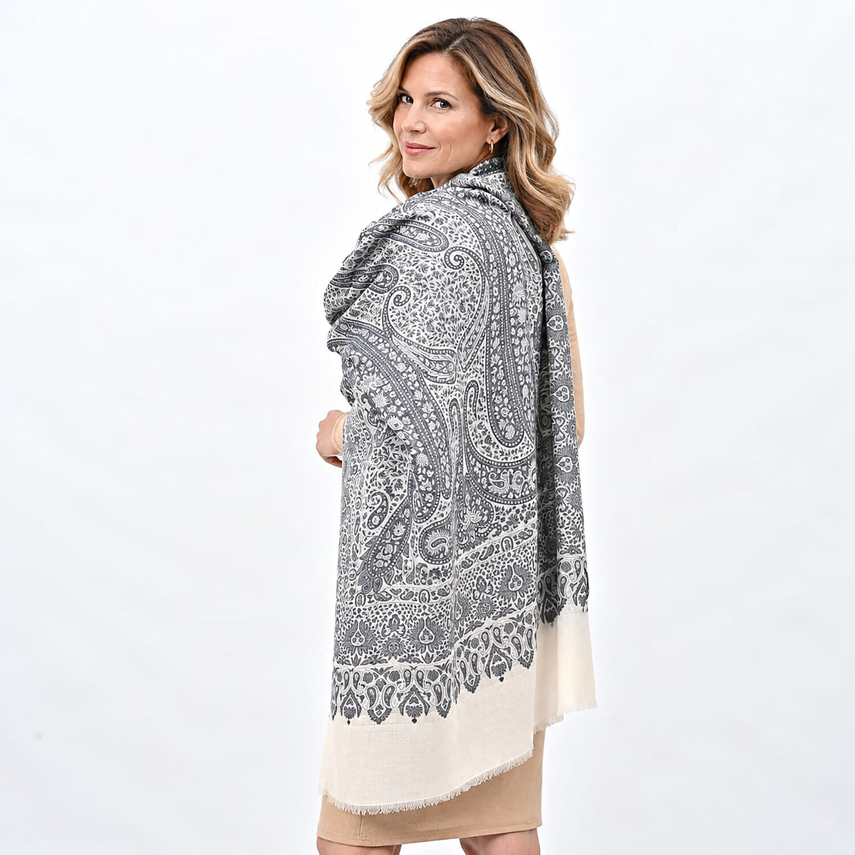 La Marey Red Paisley Pattern Signature 100% Cashmere Woven Stole