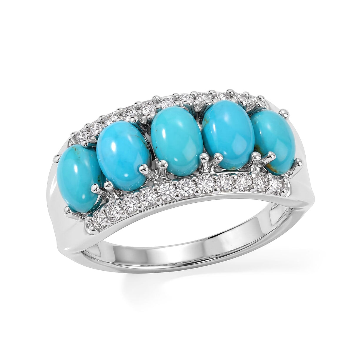 EverTrue Sleeping Beauty Turquoise, White Zircon Ring in Platinum Bond (Size 10.0) 3.20 ctw