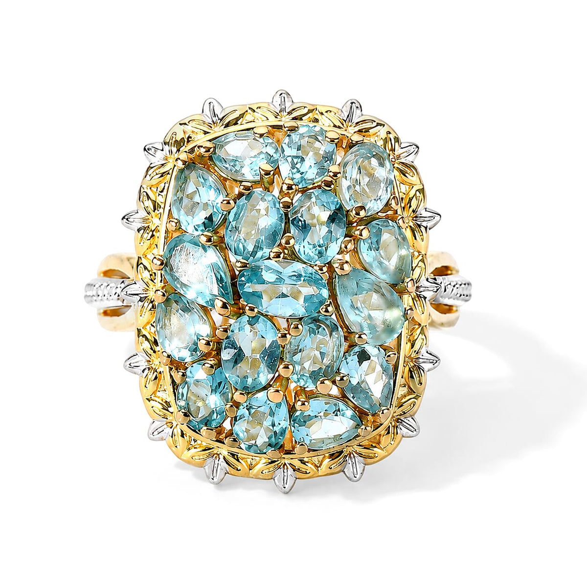 EverTrue Blue Apatite 3.30 ctw Cluster Ring in 18K YG Plated and Platinum Bond (Size 10.0)