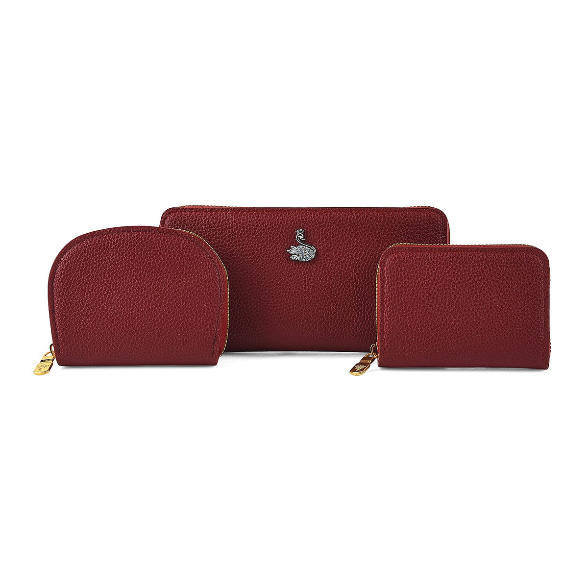 La Marey Black Faux Leather Lychee Grain Set of 3 Wallet