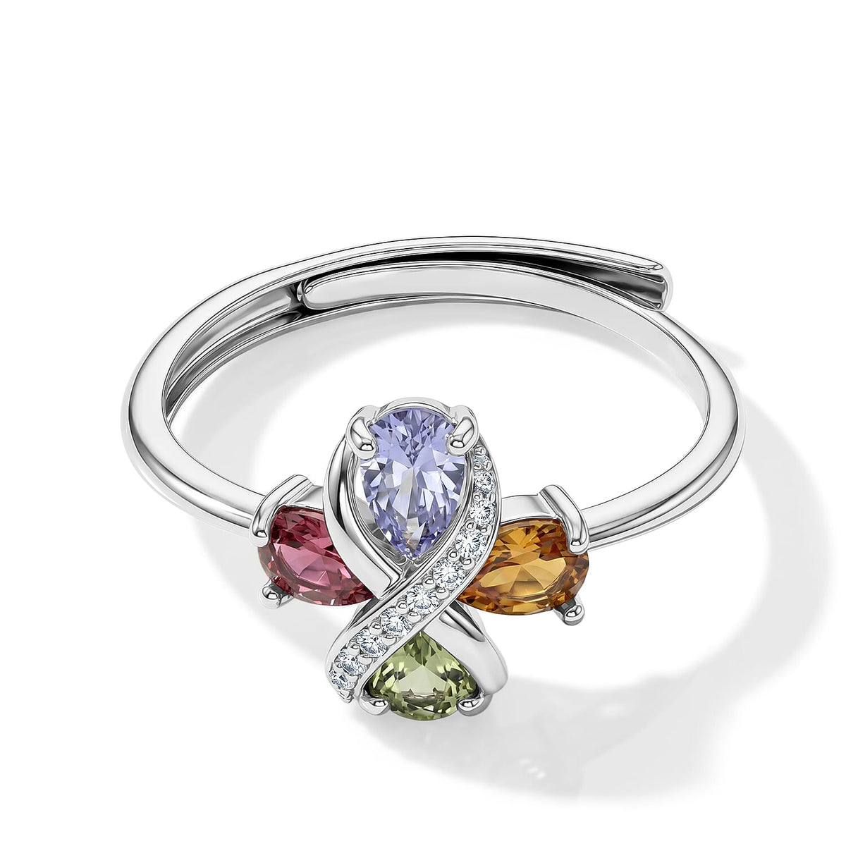 Multi Tourmaline,Simulated Diamond Ring in Silvertone (Adjustable) 4.50 ctw