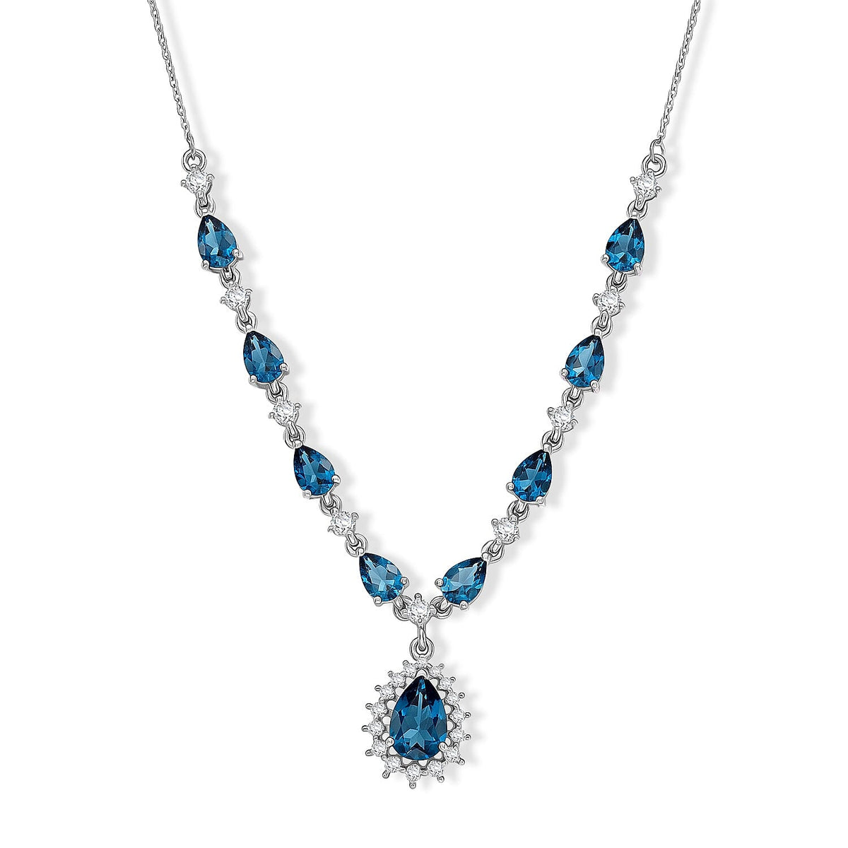 D''Joy Premium London Blue Topaz and Moissanite 5.90 ctw Necklace in Rhodium Over Sterling Silver 18 Inches