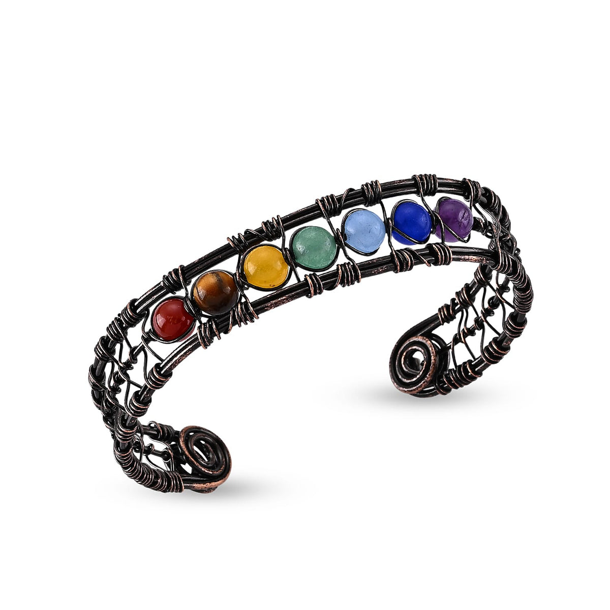 Multi Gemstone Bangle Bracelet in Silvertone (6.5-7 In) 25.00 ctw