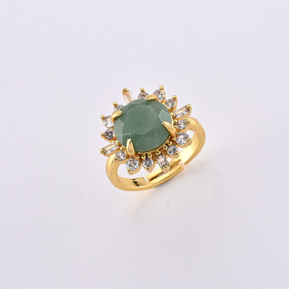 Green Aventurine, Simulated Diamond Ring in Goldtone (Adjustable) 12.00 ctw