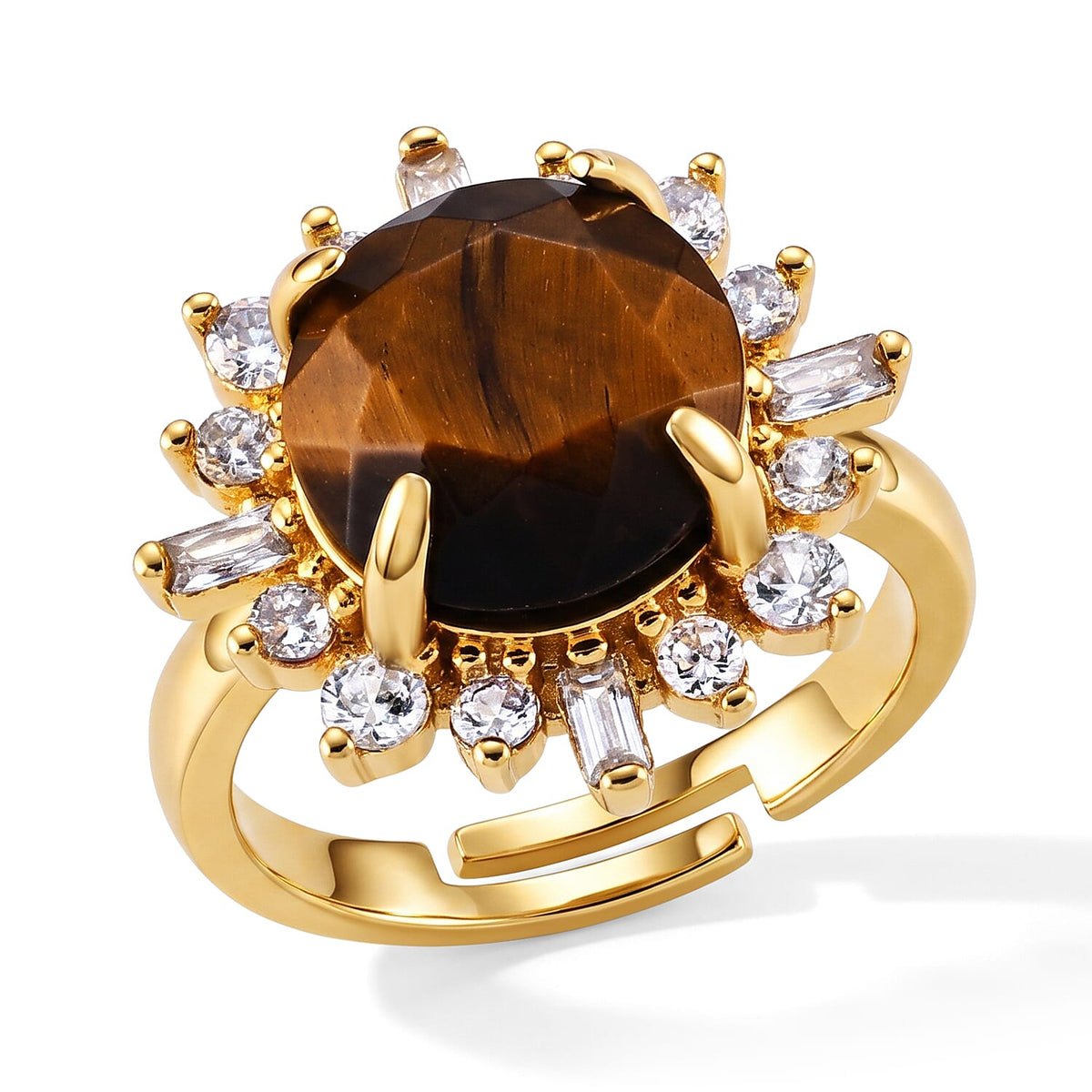 Green Aventurine, Simulated Diamond Ring in Goldtone (Adjustable) 12.00 ctw