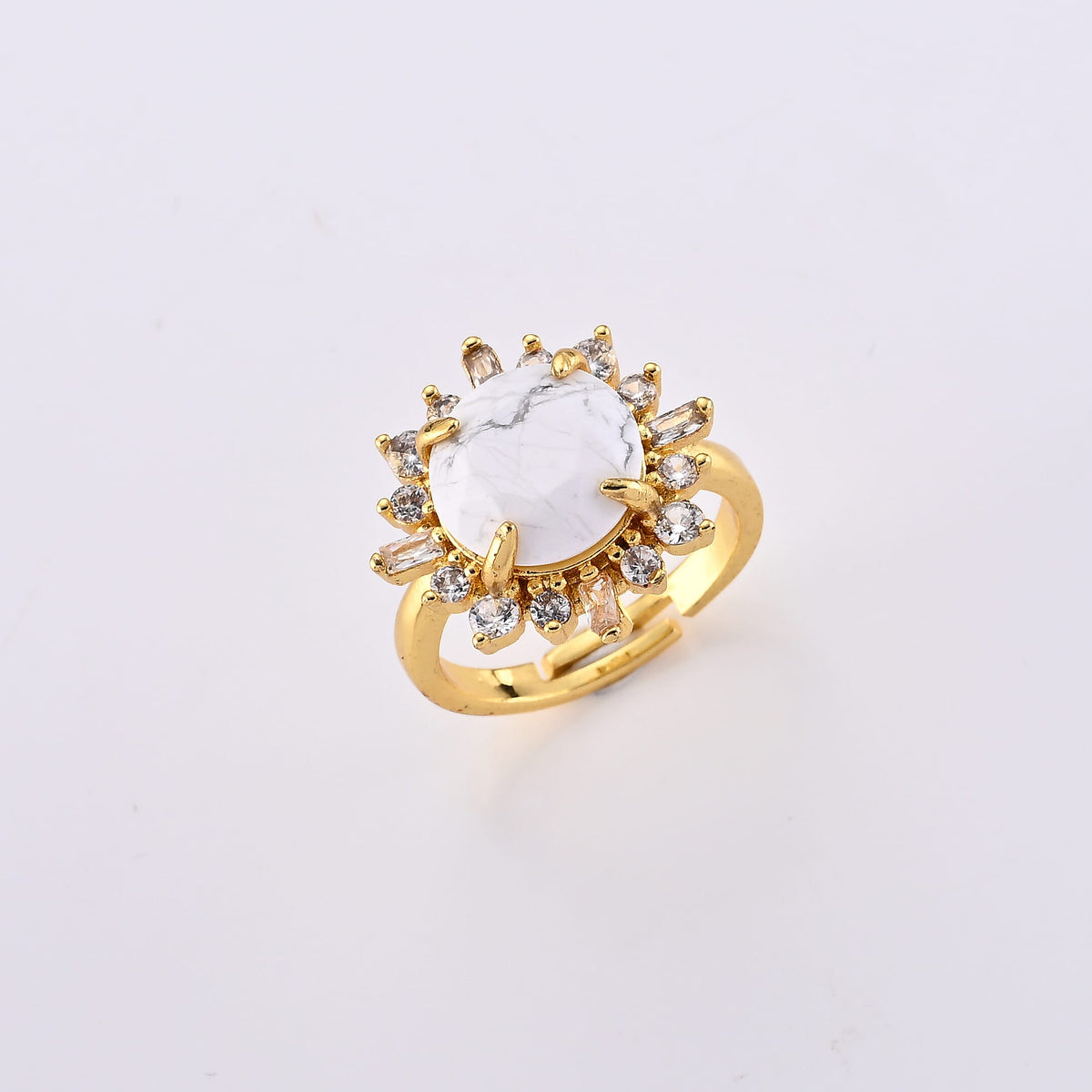 Green Aventurine, Simulated Diamond Ring in Goldtone (Adjustable) 12.00 ctw