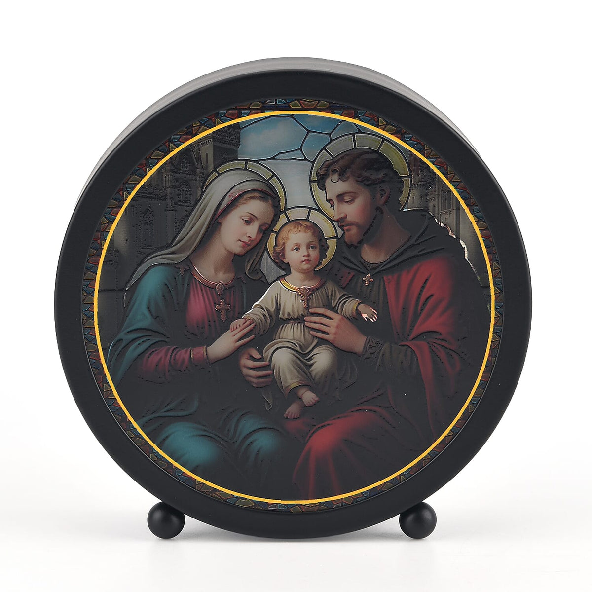 Livmore Black Round Angel Religion Decoration (3xAAA Not Included)