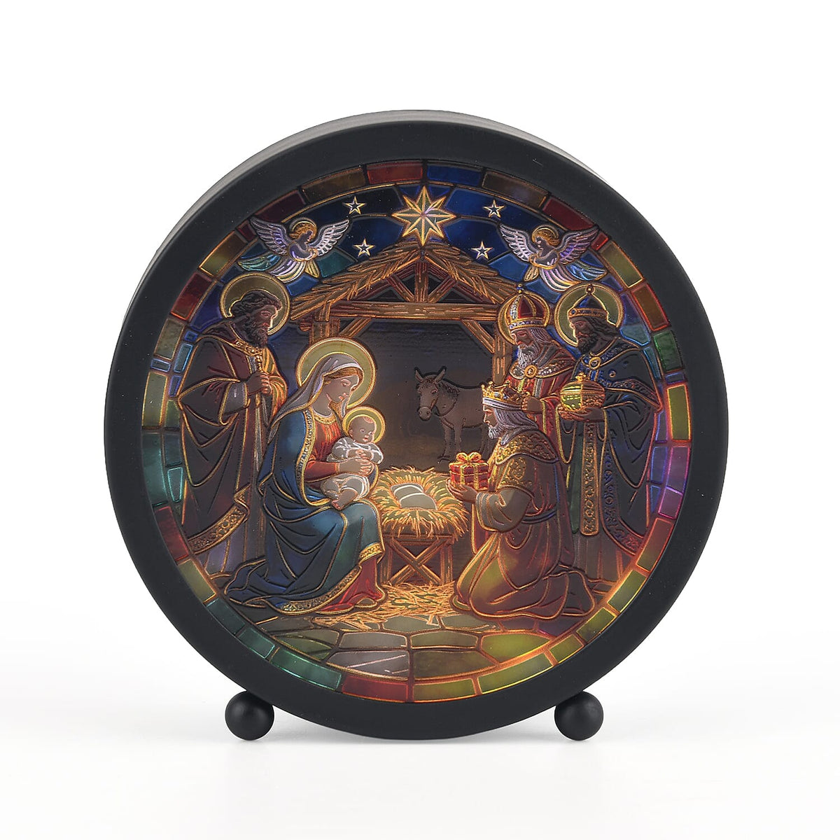 Livmore Black Round Angel Religion Decoration (3xAAA Not Included)