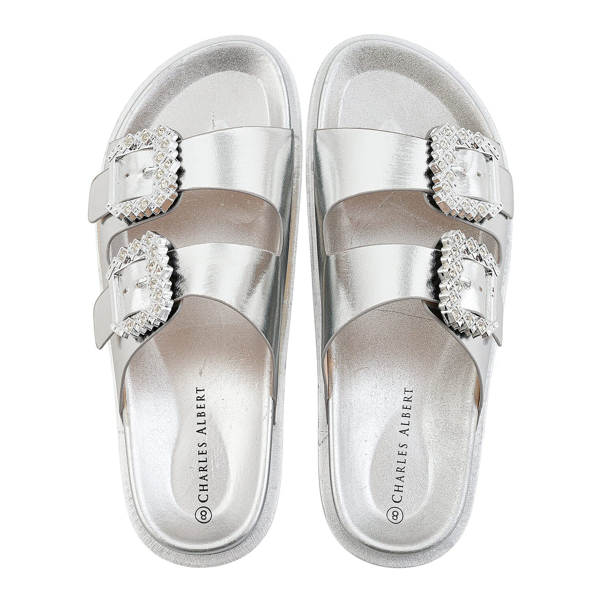 Kristal Black Double Strap Metal Buckle Sandal - 7