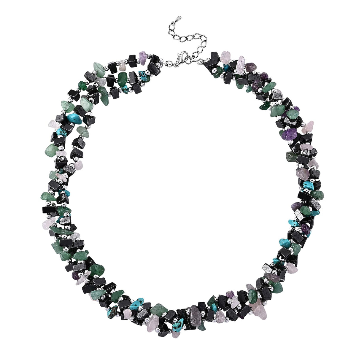 Yellow Tiger Eye, Hematite Necklace (19-21 Inches) in Silvertone 455.00 ctw