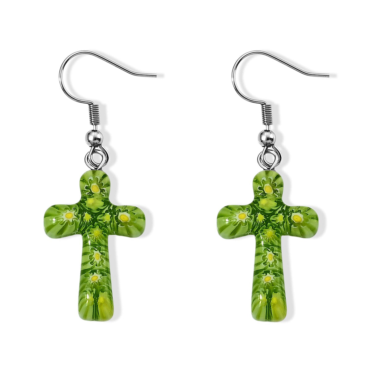 Multi Murano Style Sacred Cross Earrings in Stainless Steel