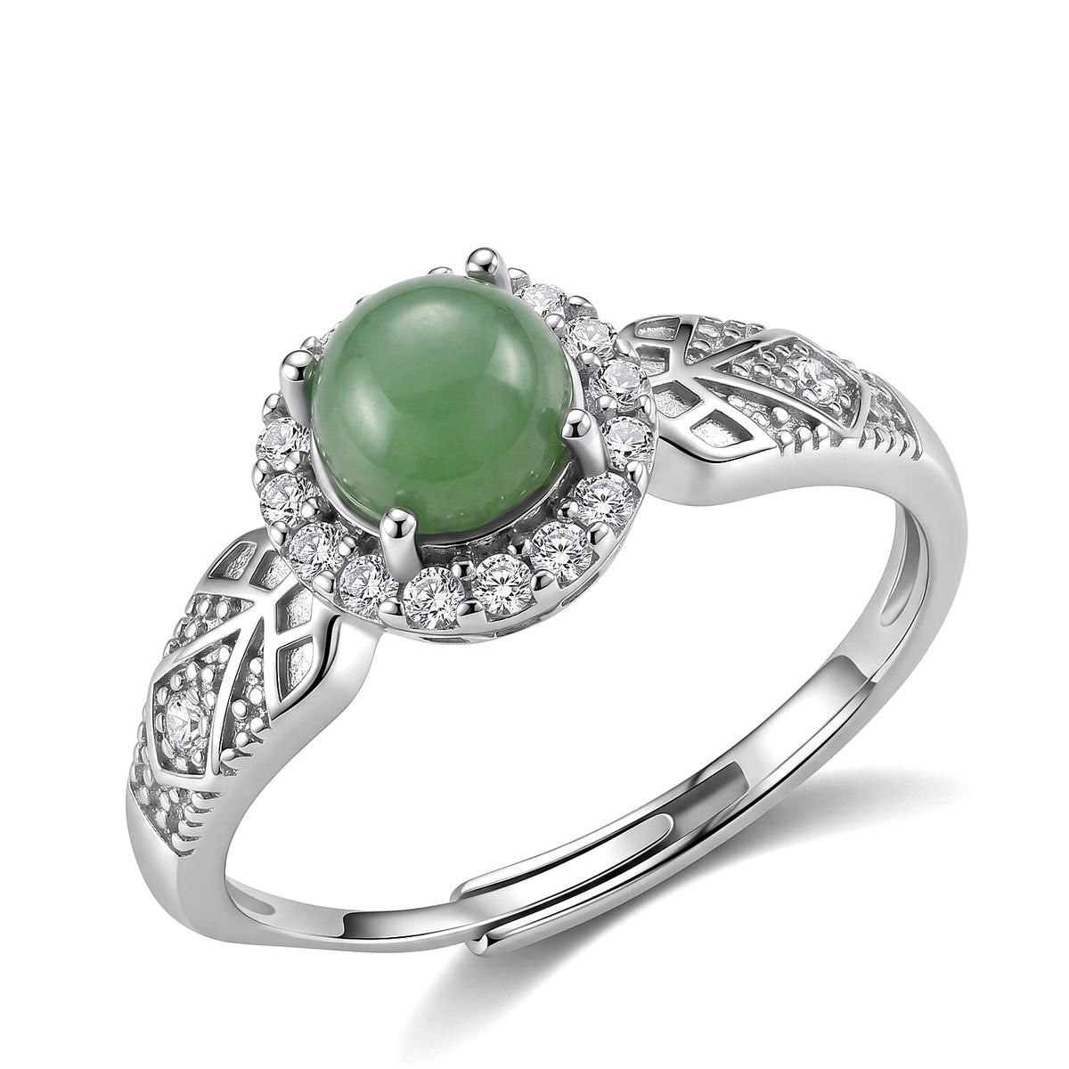 Nephrite and Simulated Diamond Ring in Silvertone (Adjustable) 5.00 ctw