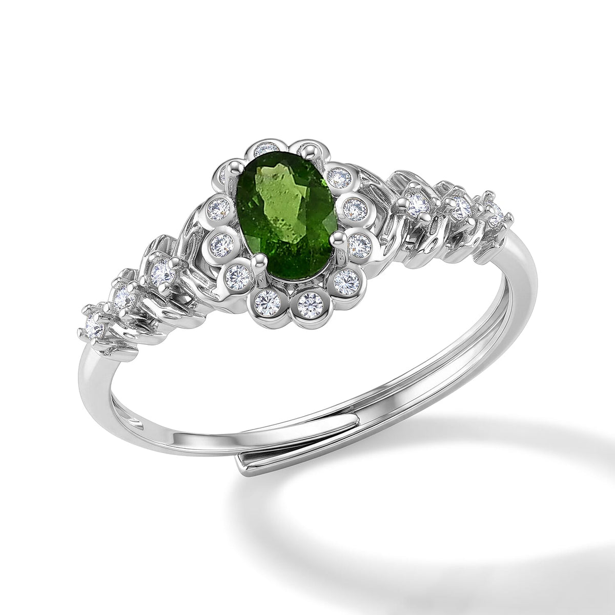 Chrome Diopside and Simulated Diamond Ring in Silvertone (Adjustable) 3.00 ctw