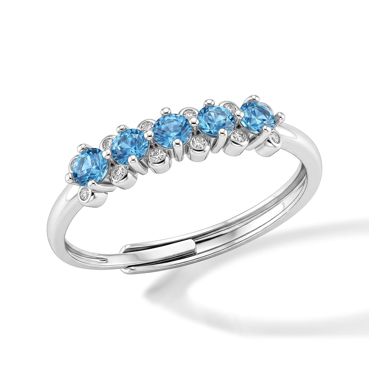 Blue Topaz and Simulated Diamond Ring in Silvertone (Adjustable) 5.00 ctw