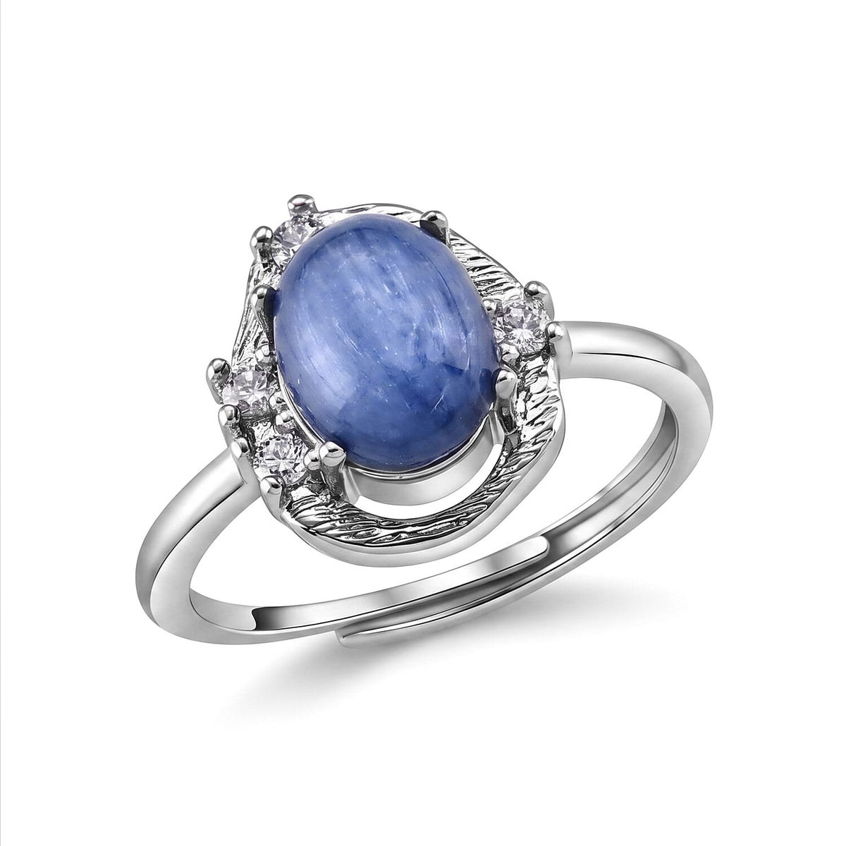 Kashmir Kyanite, Simulated Diamond Ring in Silvertone (Adjustable) 3.00 ctw