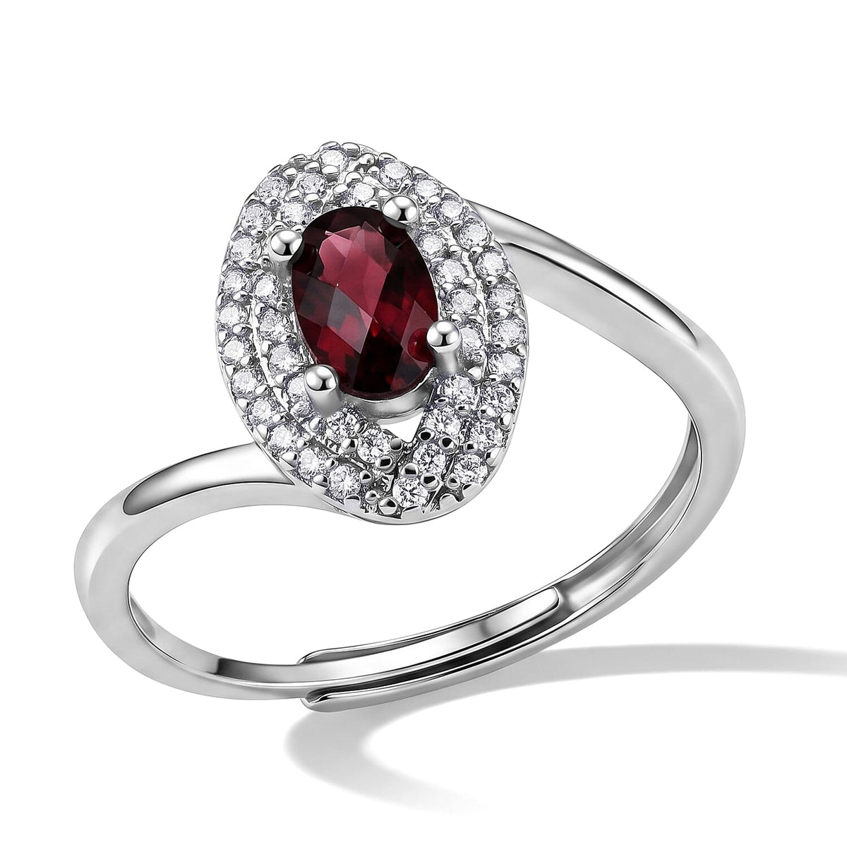 Mozambique Garnet and Simulated Diamond Ring in Silvertone (Adjustable) 2.05