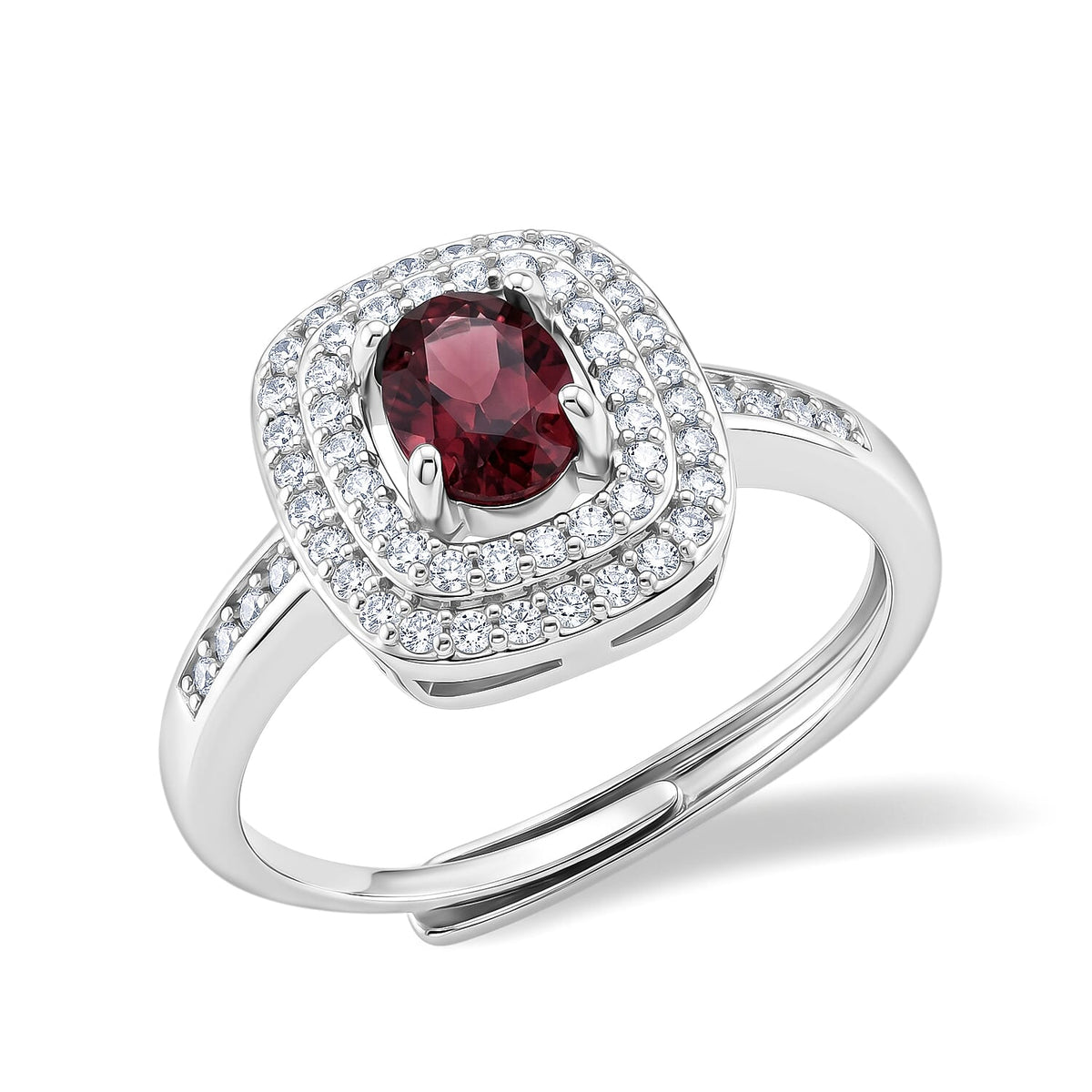 Orissa Rhodolite Garnet and Simulated Diamond Ring in Silvertone (Adjustable) 2.10 ctw