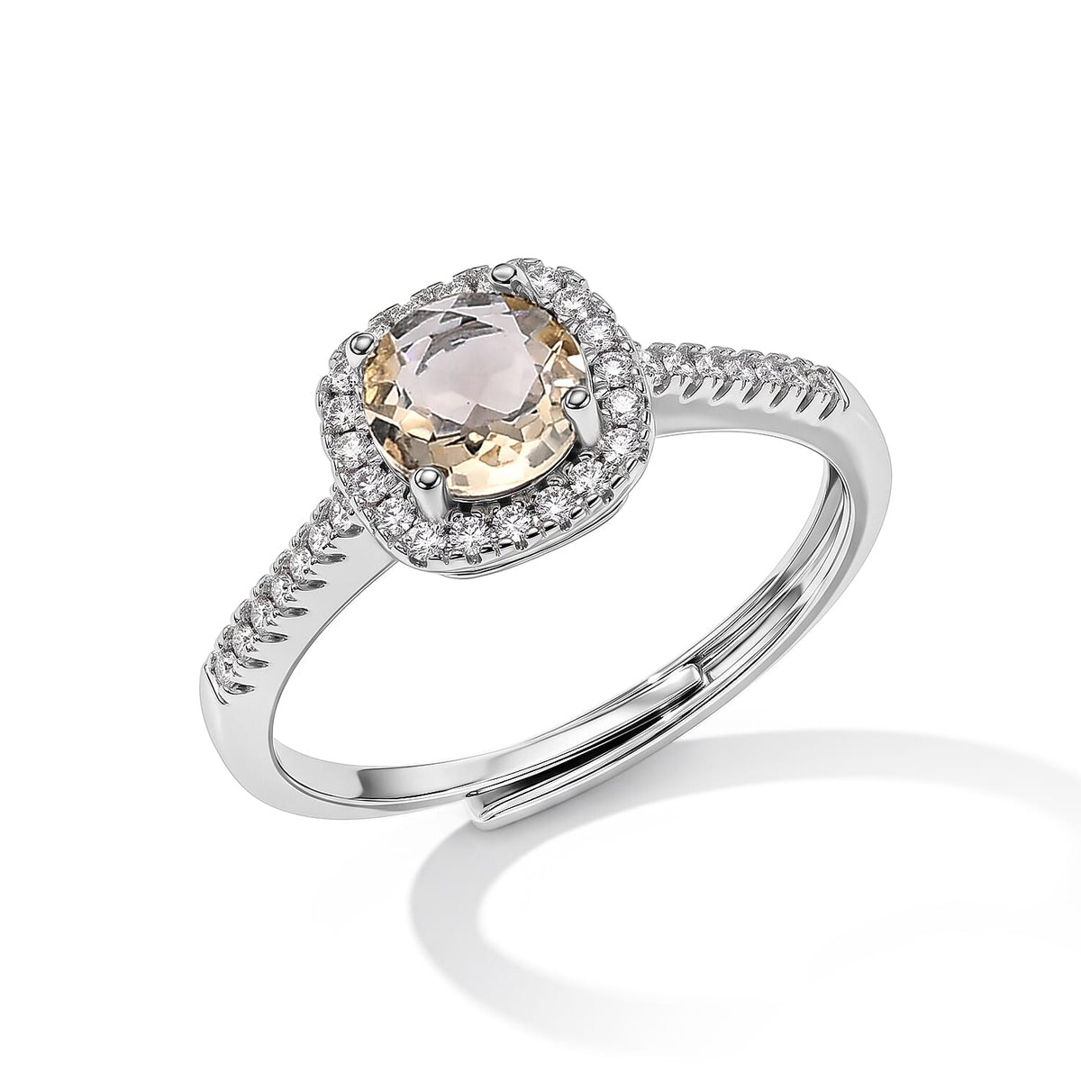 Brazilian Citrine & Simulated Diamond Ring in Silvertone (Adjustable) 3.00 ctw