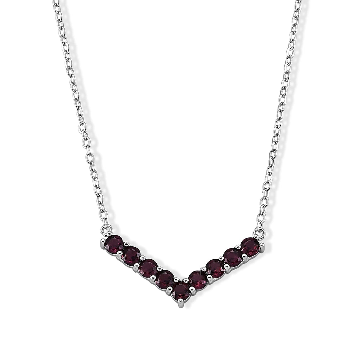 Orissa Rhodolite Garnet and Simulated Diamond Necklace (16-18 Inches) in Silvertone 2.00 ctw