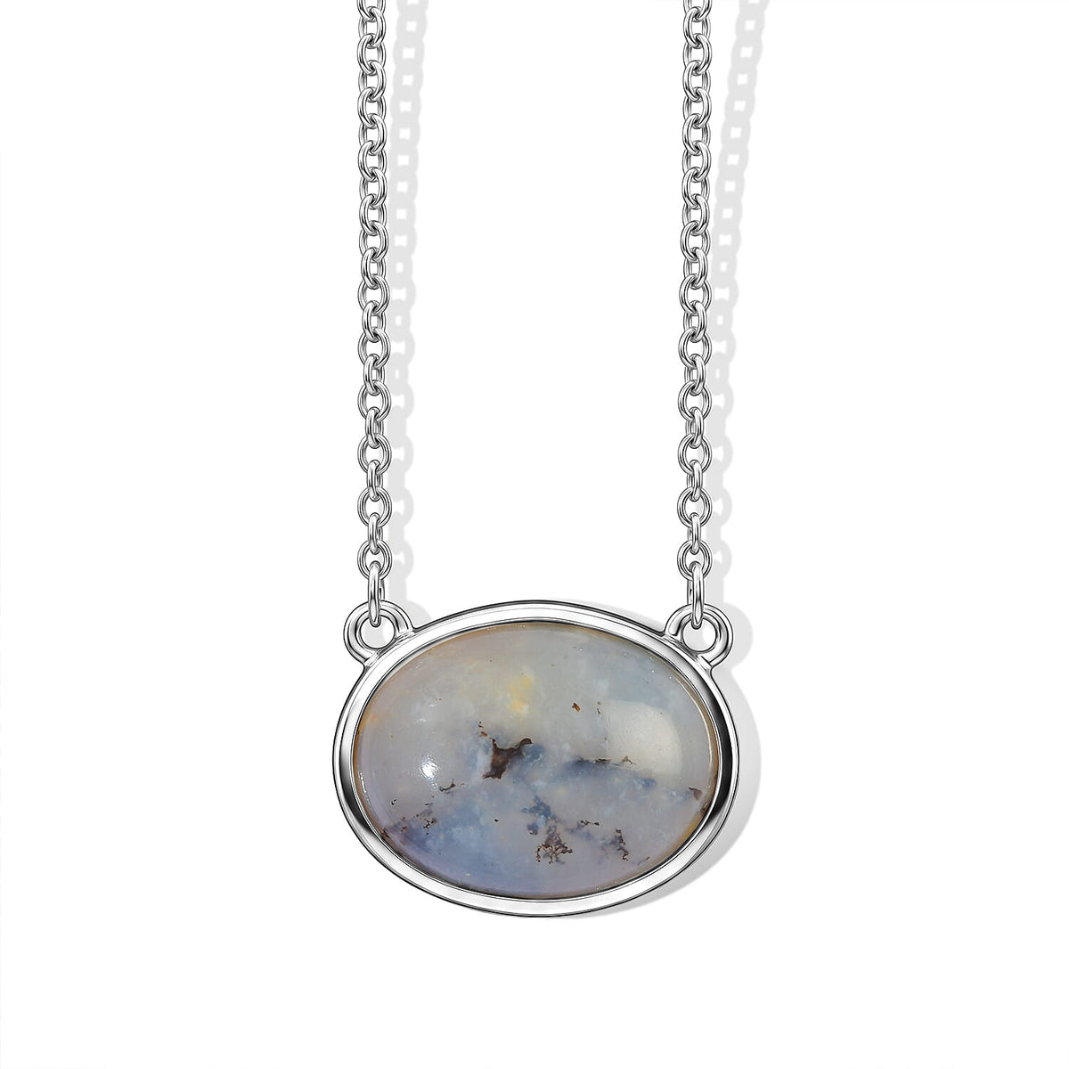 EverTrue Porcelain Jasper 9.90 ctw Necklace (18 Inches) in Platinum Bond and Stainless Steel