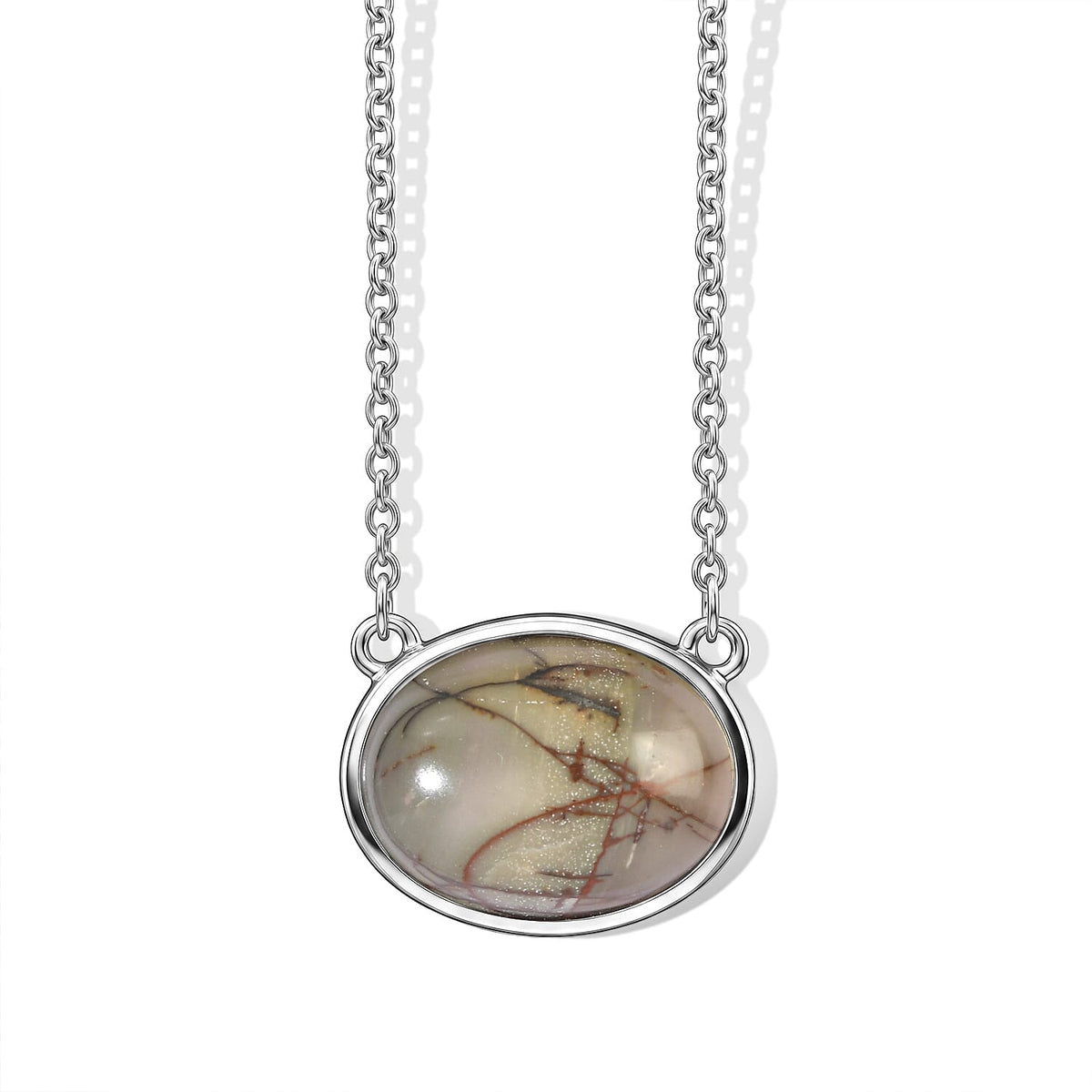 EverTrue Porcelain Jasper 9.90 ctw Necklace (18 Inches) in Platinum Bond and Stainless Steel