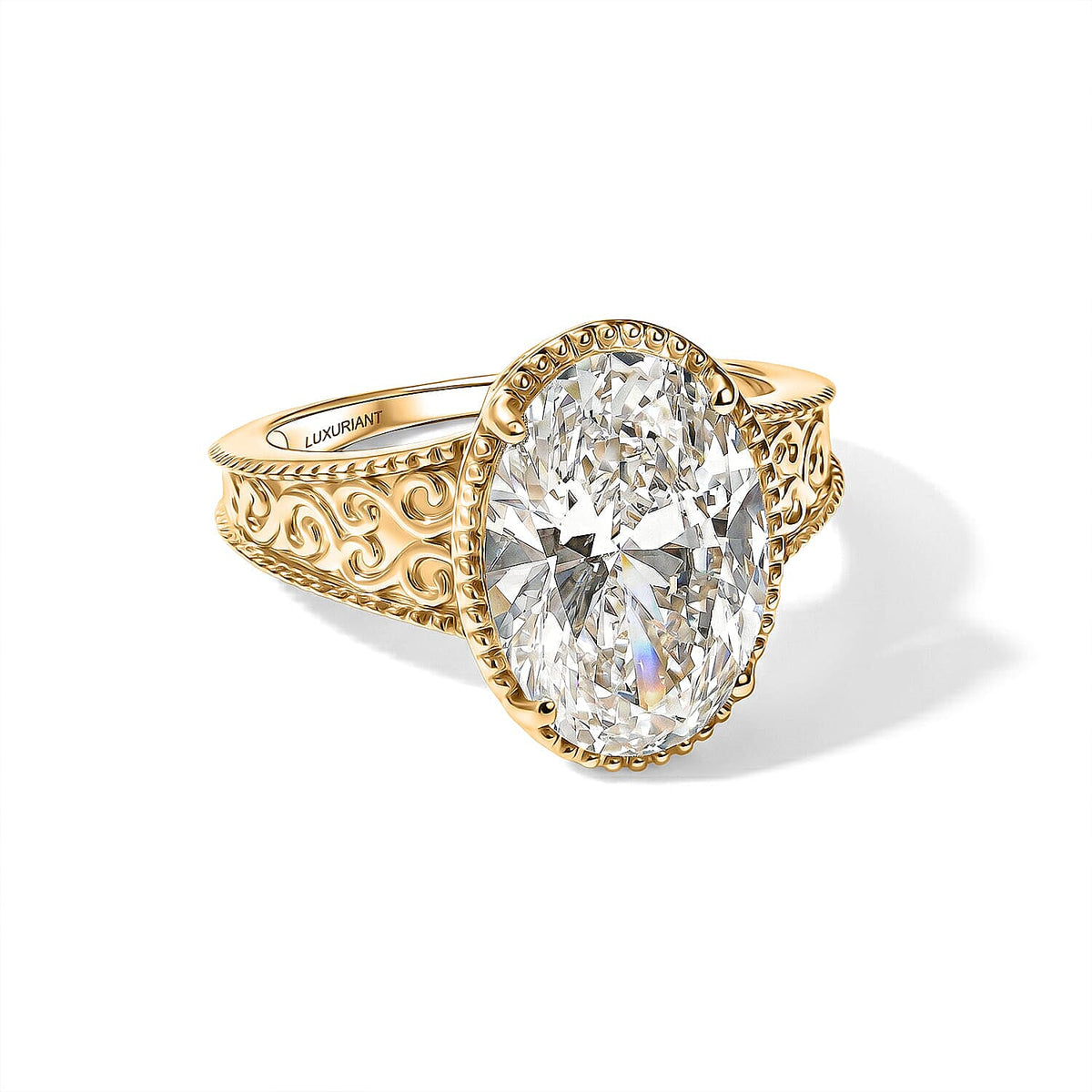 IGI Certified 14K Yellow Gold Luxuriant Lab Grown Diamond (G, VS) Solitaire Ring (Size 10.0) 5.00 ctw