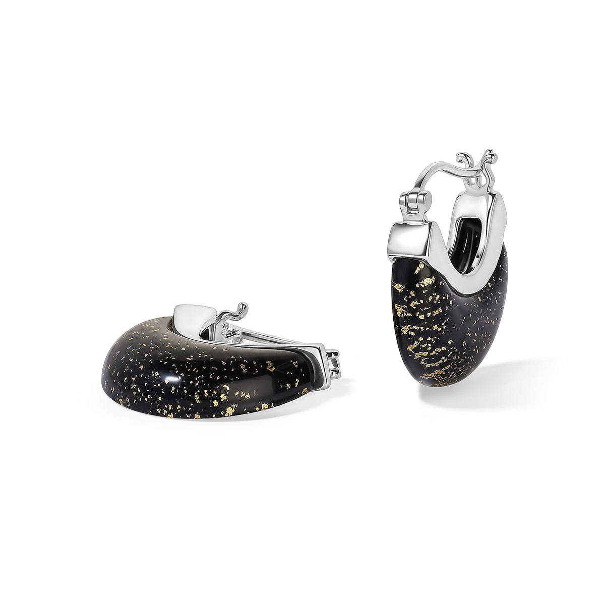 D''Joy Multi Murano Style Cresent Moon Earrings in Rhodium Over Sterling Silver