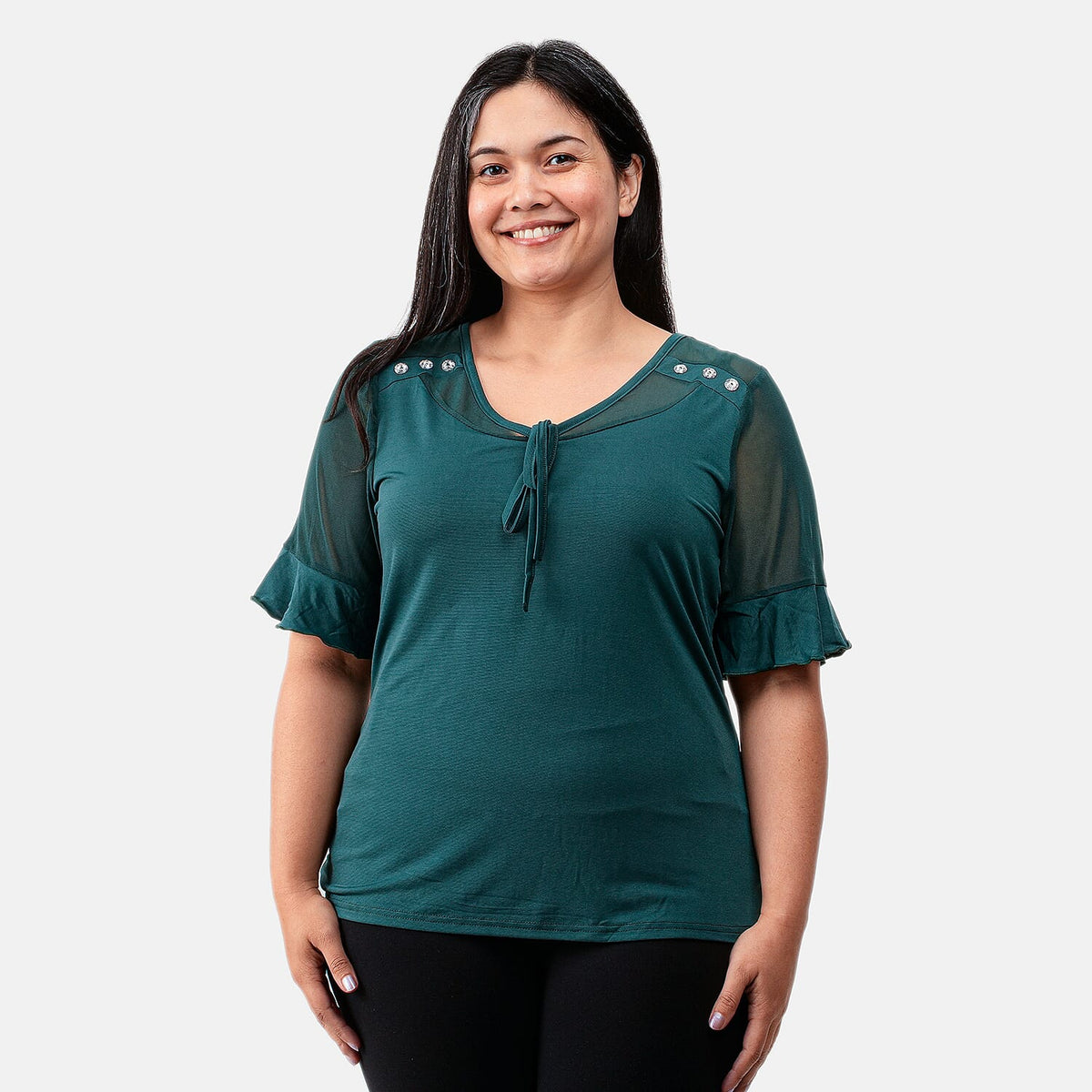 Daily Line Black Rhinestone Trim Top-S