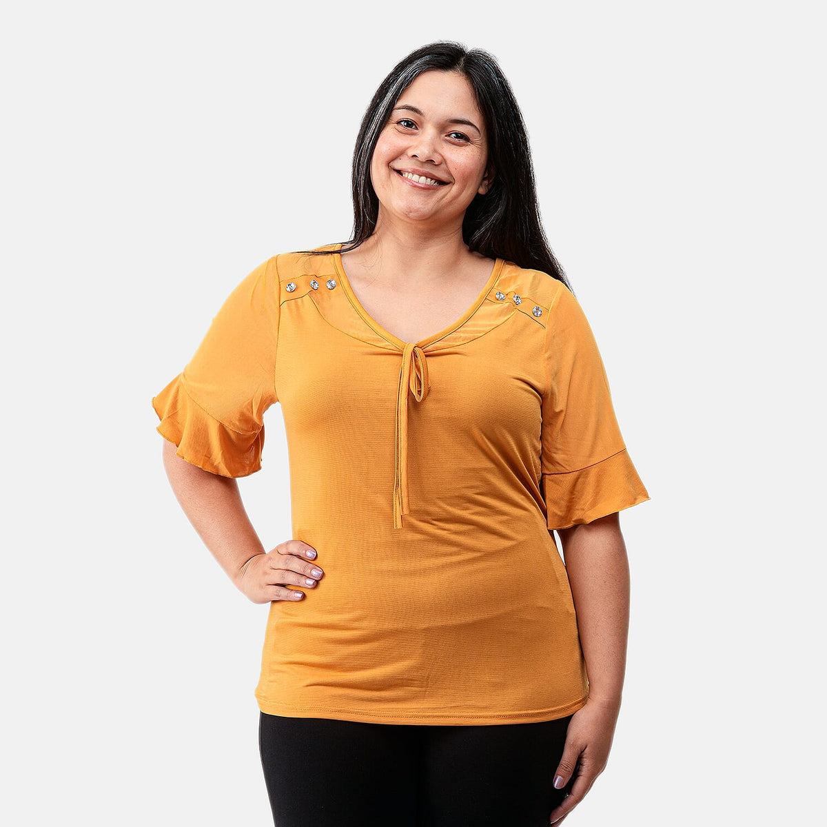 Daily Line Black Rhinestone Trim Top-S