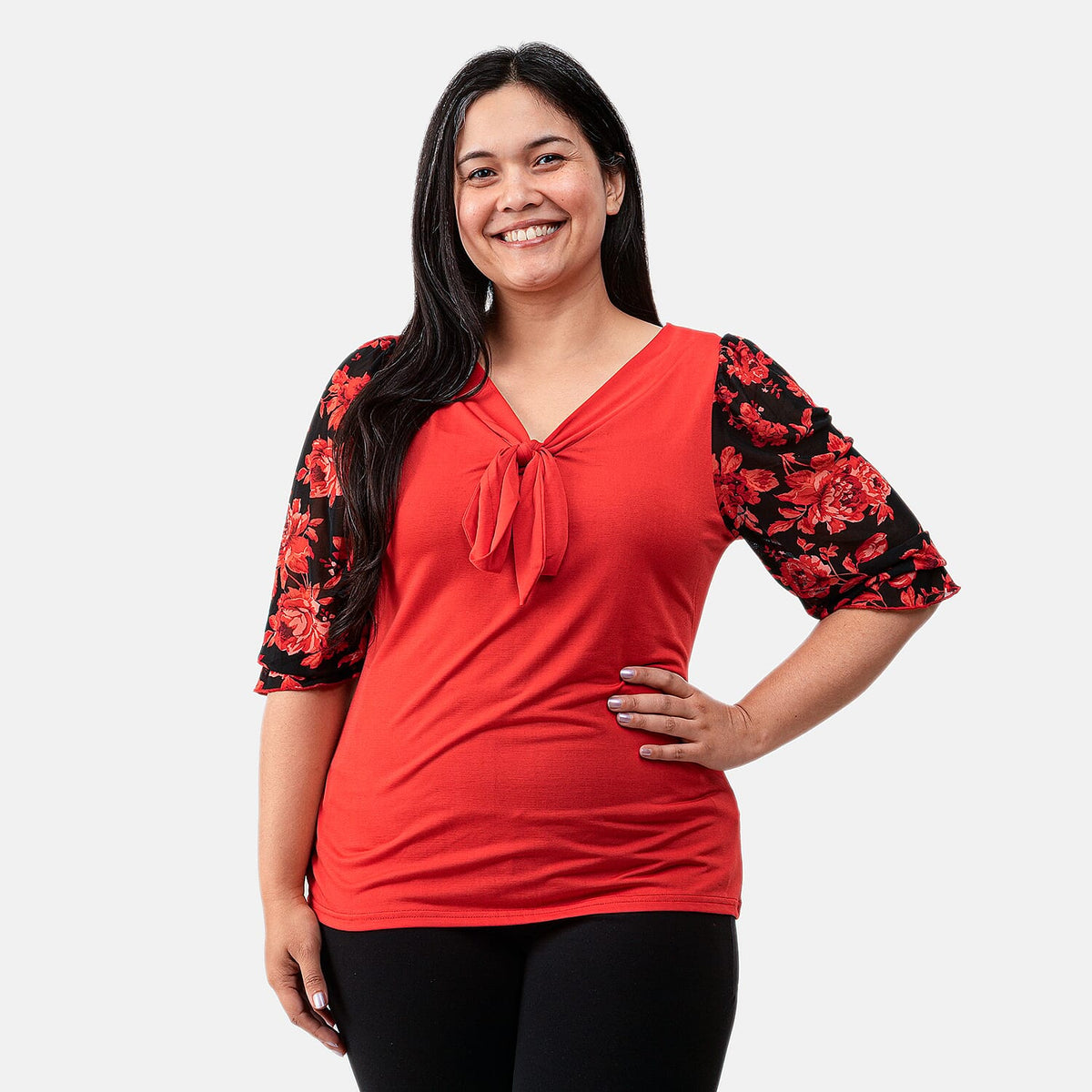 Daily Line Black with Cheetah Print Sleeve Top - S
