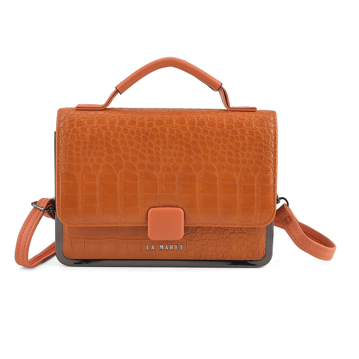 La Marey Black Crocodile Pattern Faux Leather Phone Bag with Shoulder Strap