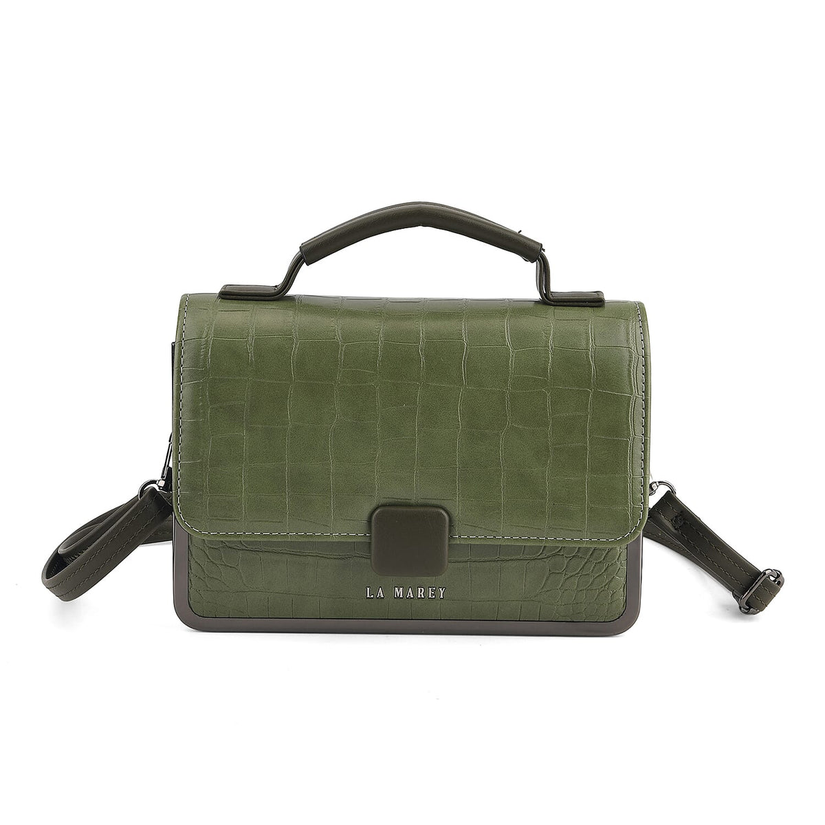 La Marey Black Crocodile Pattern Faux Leather Phone Bag with Shoulder Strap