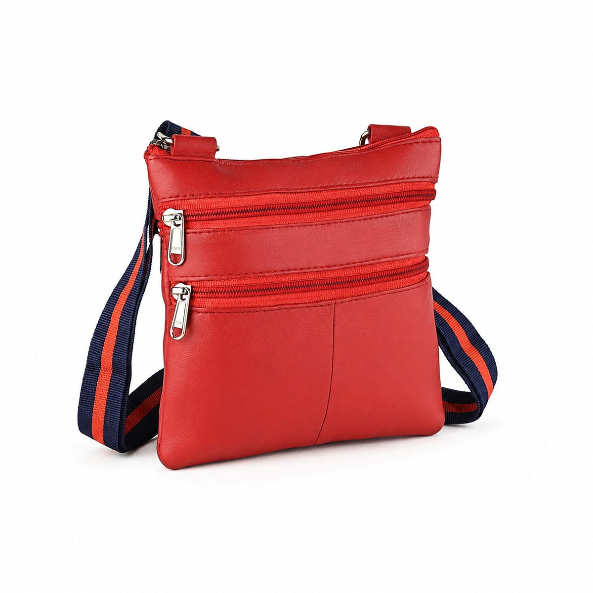 La Marey Burgundy Genuine Leather Crossbody Bag with Triple Zipper Front Pocket