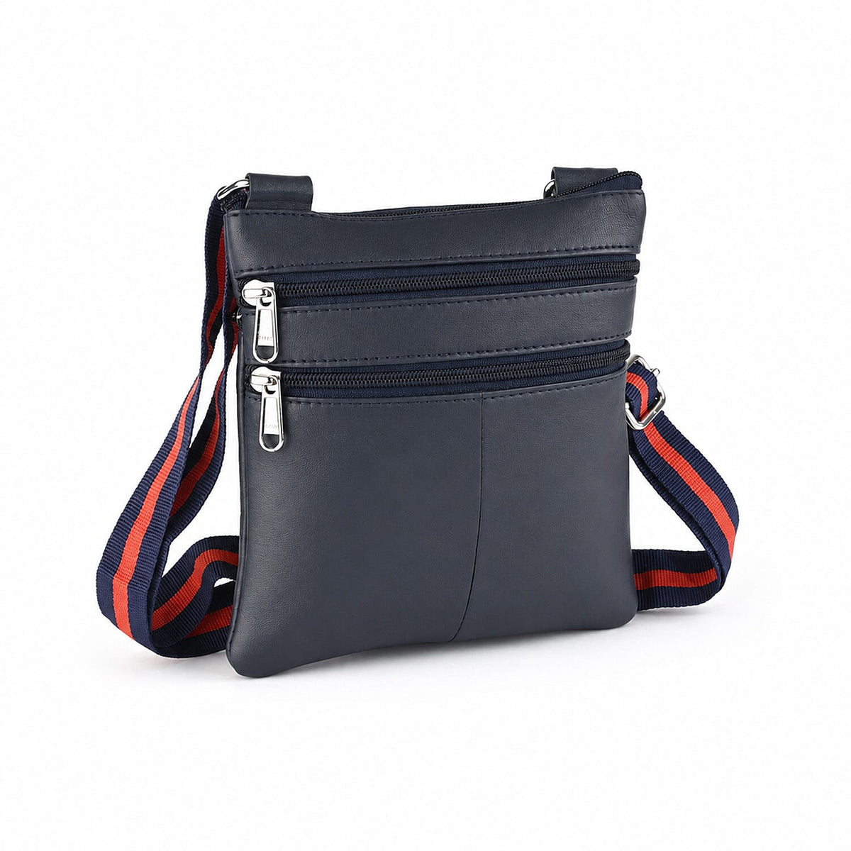 La Marey Burgundy Genuine Leather Crossbody Bag with Triple Zipper Front Pocket