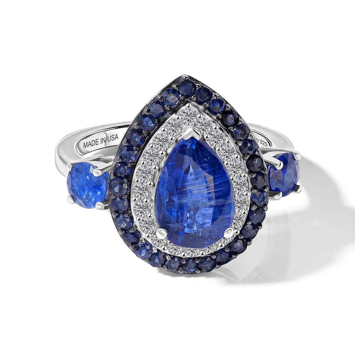 D'Joy Premium Kashmir Kyanite, Multi Gemstone Royal Spectrum Ring in Rhodium Over Sterling Silver (Size 10.0) 4.00 ctwD'Joy Premium Kashmir Kyanite, Multi Gemstone Royal Spectrum Ring in Rho