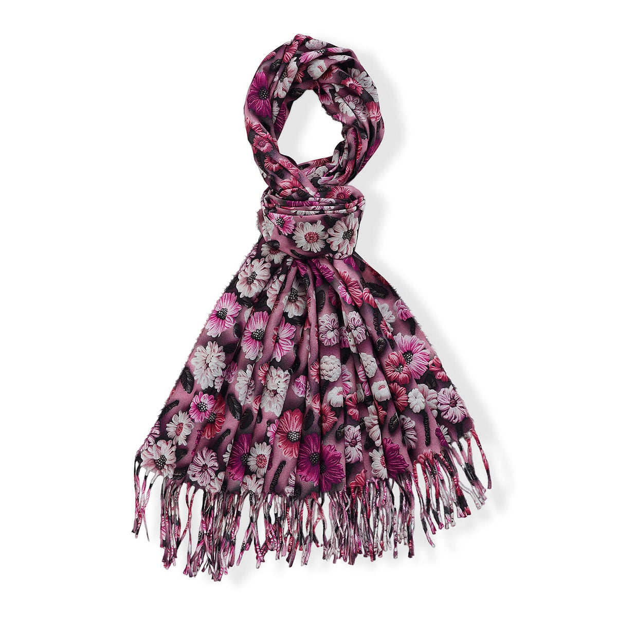 La Marey Rust Sage with Multi Both Side Floral Printed Pattern Scarf with Fringe
