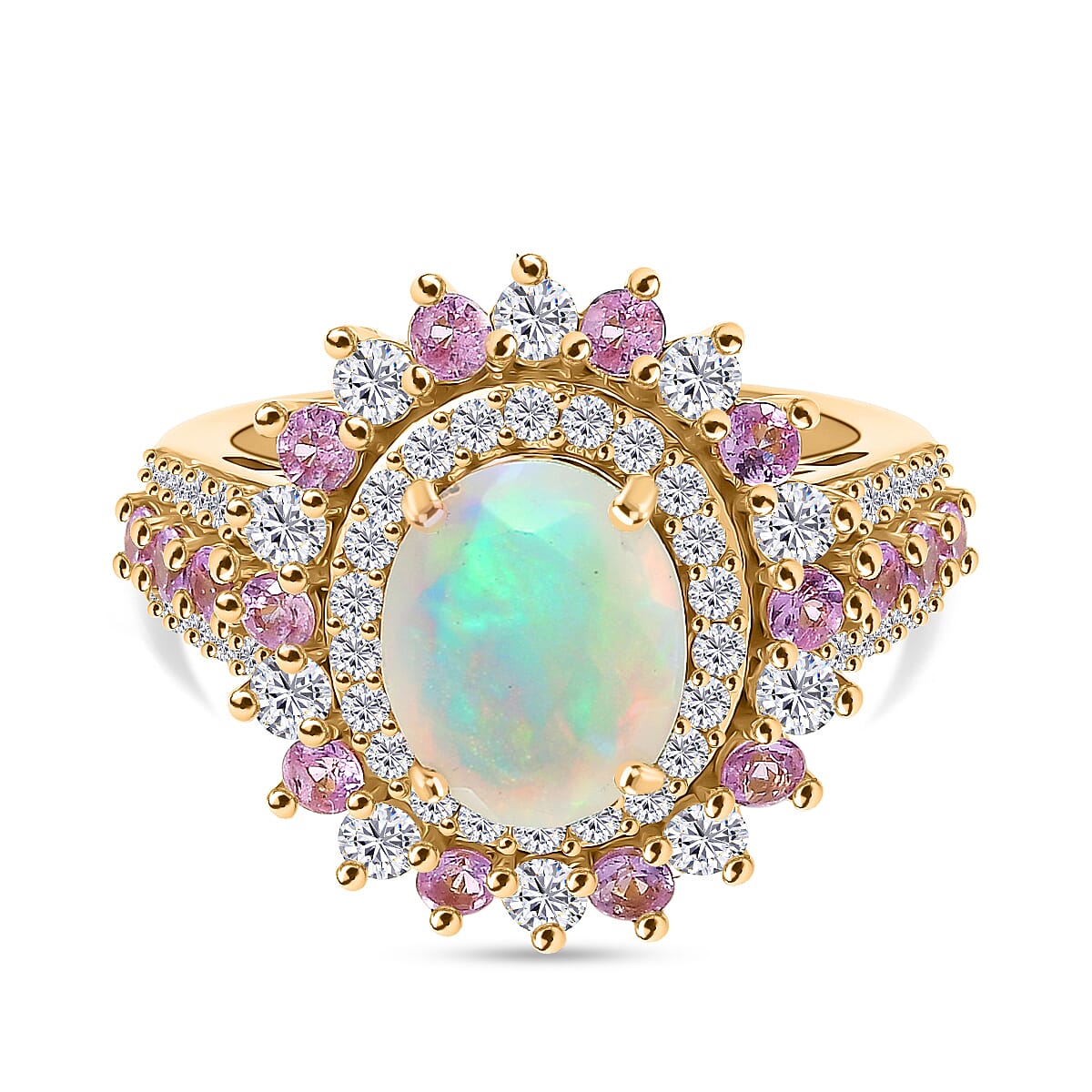 D''Joy AAA Ethiopian Welo Opal, Multi Gemstone Ring in 18K Vermeil YG Over Sterling Silver (Size 8.5) 4.10 ctw