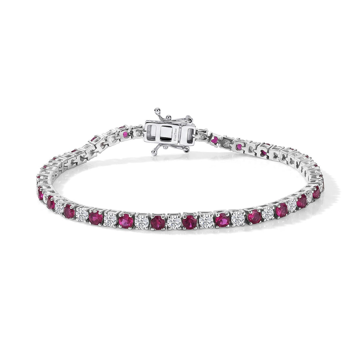 EverTrue Lab Grown Ruby and Moissanite 6.90 ctw Cluster Bracelet in Platinum Bond (7.25 In)