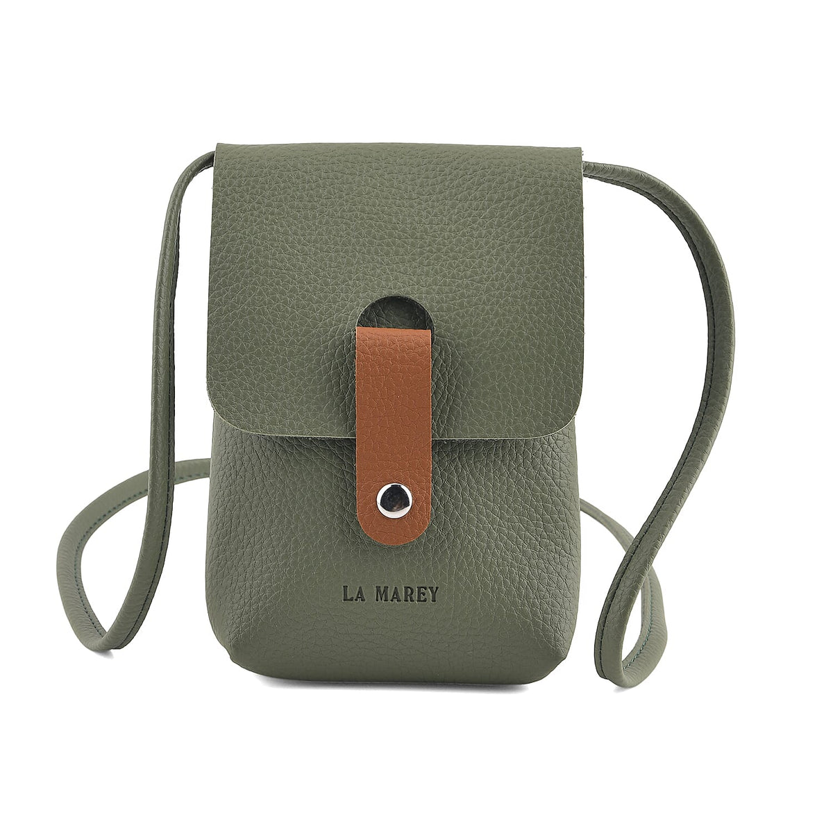 La Marey Black Genuine Leather Embossed Brand Crossbody Wallet