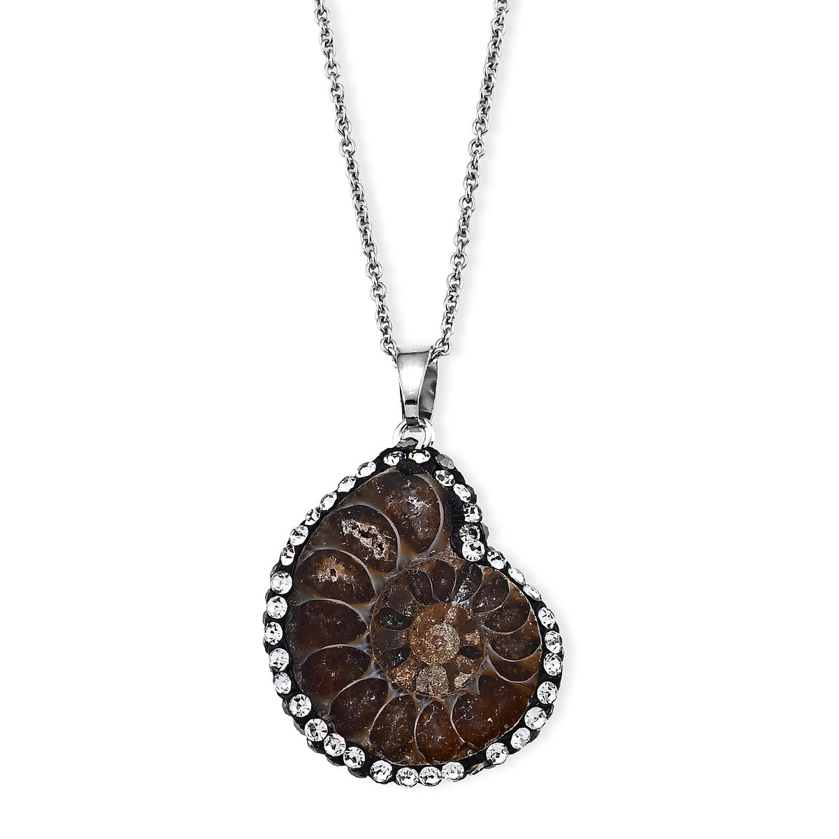 Fossilizes Agate, Simulated Diamond Pendant in Silvertone with Stainless Steel Necklace (20 Inches) 56.00 ctw