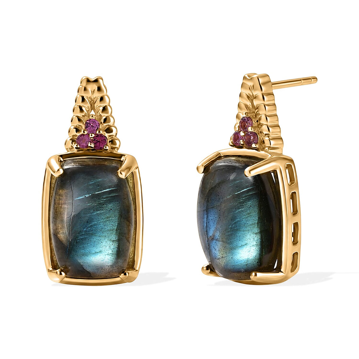 EverTrue Malagasy Labradorite, Lotus Garnet Earrings in 18K YG Plated 15.40 ctw