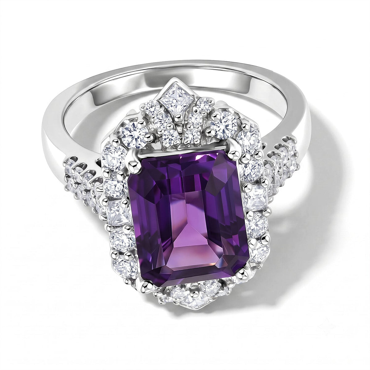 D''Joy Premium Zambian Amethyst, Moissanite Ring in Rhodium Over Sterling Silver (Size 6.0) 4.00 ctw
